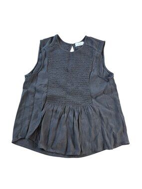 Black Sleeveless Peplum Top Womens S Keyhole Back Minimalist Ruffle Mattison